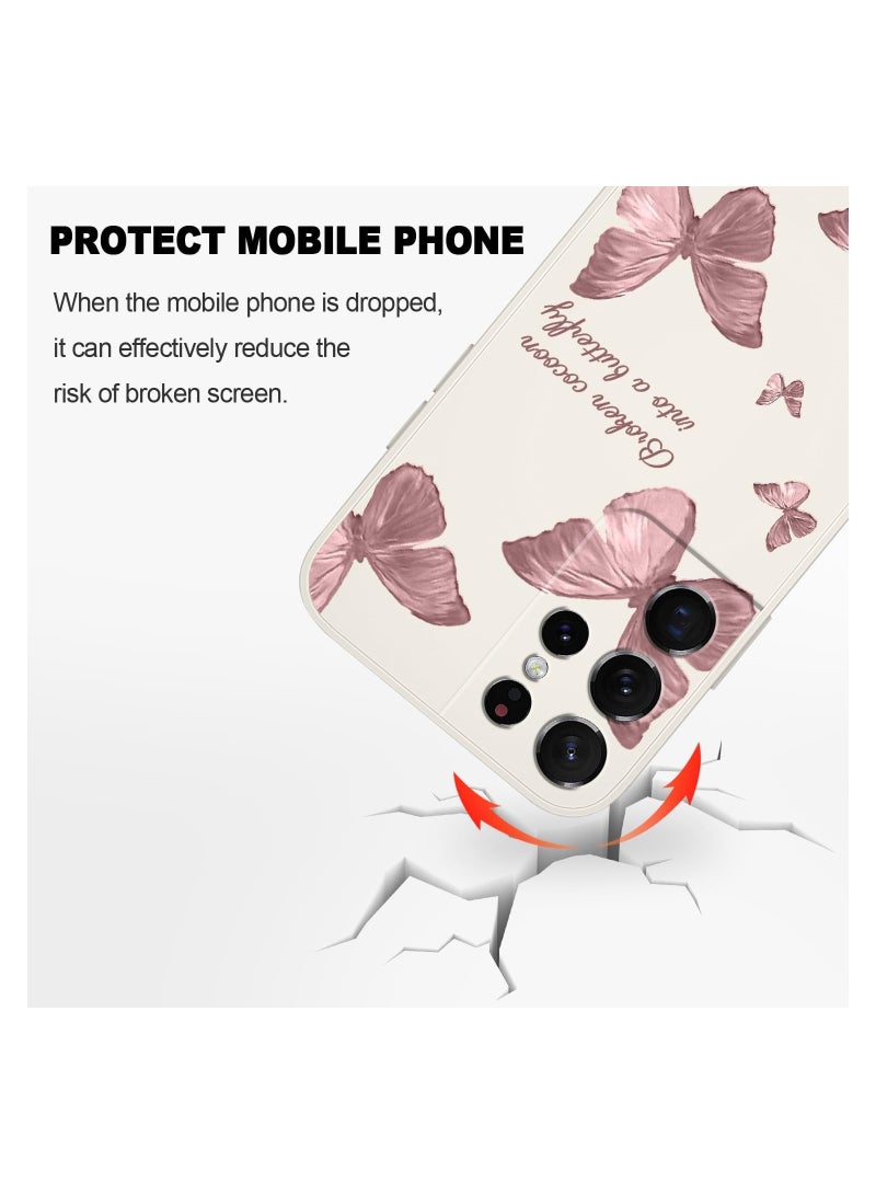 لحافظة Samsung S21 Ultra، لحافظة Samsung Galaxy S21 Ultra بنمط فراشة وزهرة ورائد فضاء على الجوانب الإبداعية غطاء الهاتف بتصميمات عصرية من السيليكون الناعم الرفيع لحافظة هاتف S21 Ultra - بلون الفراشة ا