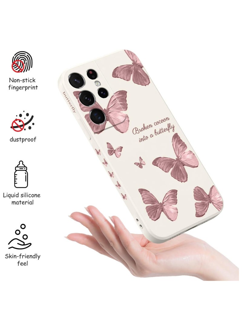 لحافظة Samsung S21 Ultra، لحافظة Samsung Galaxy S21 Ultra بنمط فراشة وزهرة ورائد فضاء على الجوانب الإبداعية غطاء الهاتف بتصميمات عصرية من السيليكون الناعم الرفيع لحافظة هاتف S21 Ultra - بلون الفراشة ا