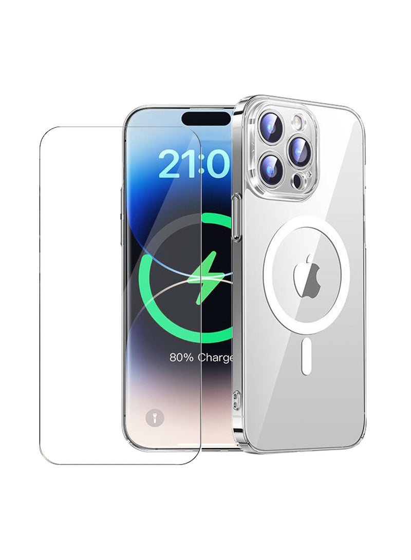 Pisen Magnetic Case for iPhone 15 Pro Compatible with MagSafe Wireless Charging, Shockproof Phone Bumper Cover, Anti-Scratch Clear Back,Anti-Yellow, With 1 Screen Film Tempered Glass Cover Protector - Image 1