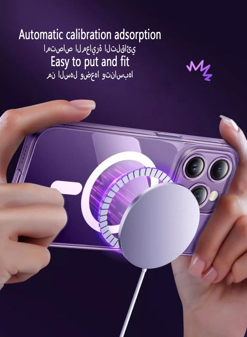 Pisen Magnetic Case for iPhone 15 Pro Compatible with MagSafe Wireless Charging, Shockproof Phone Bumper Cover, Anti-Scratch Clear Back,Anti-Yellow, With 1 Screen Film Tempered Glass Cover Protector - Image 5