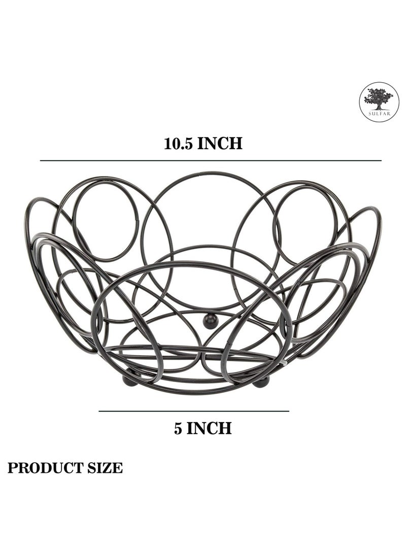 sulfar MS Multipurpose Round Shape Vegetable and Fruit Bowl Basket for Kitchen Decorative Fruits and Veggie Storage Holder for Counter (Black)  - Image 2