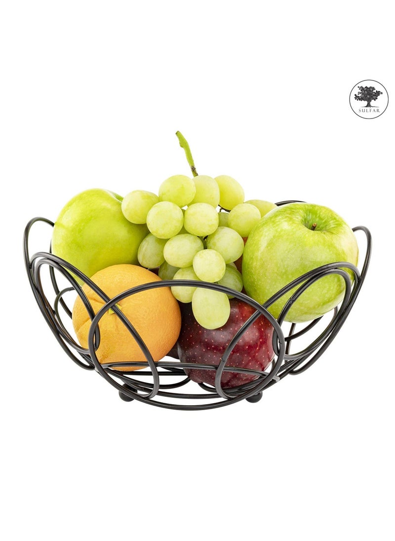 sulfar MS Multipurpose Round Shape Vegetable and Fruit Bowl Basket for Kitchen Decorative Fruits and Veggie Storage Holder for Counter (Black)  - Image 4