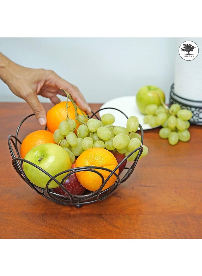 sulfar MS Multipurpose Round Shape Vegetable and Fruit Bowl Basket for Kitchen Decorative Fruits and Veggie Storage Holder for Counter (Black)  - Image 5
