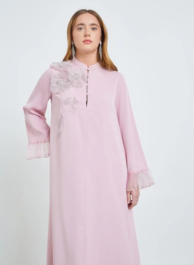 تايك تو جلابية بأكمام شبكية وتفاصيل أزهار بارزة