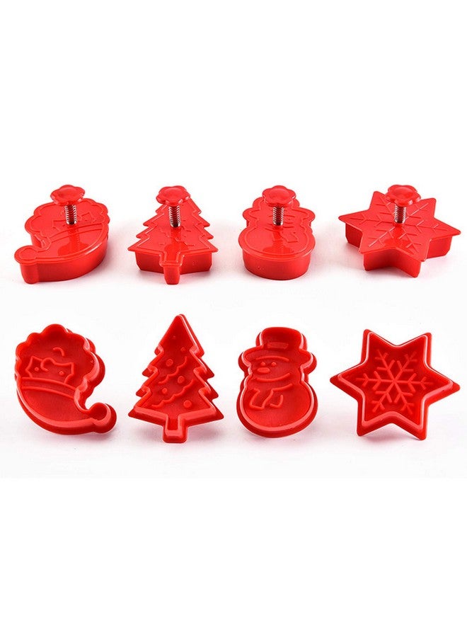 ONESWI Christmas Themed Cookie Cutter Set - Plastic Spring Biscuits Pastry Cutter Set 3D Cookie Cake Plunger Cutter Baking Mould, 4 Pack Christmas Cookie Cutters - Image 1