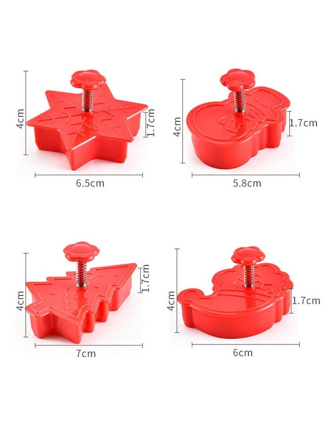 ONESWI Christmas Themed Cookie Cutter Set - Plastic Spring Biscuits Pastry Cutter Set 3D Cookie Cake Plunger Cutter Baking Mould, 4 Pack Christmas Cookie Cutters - Image 5