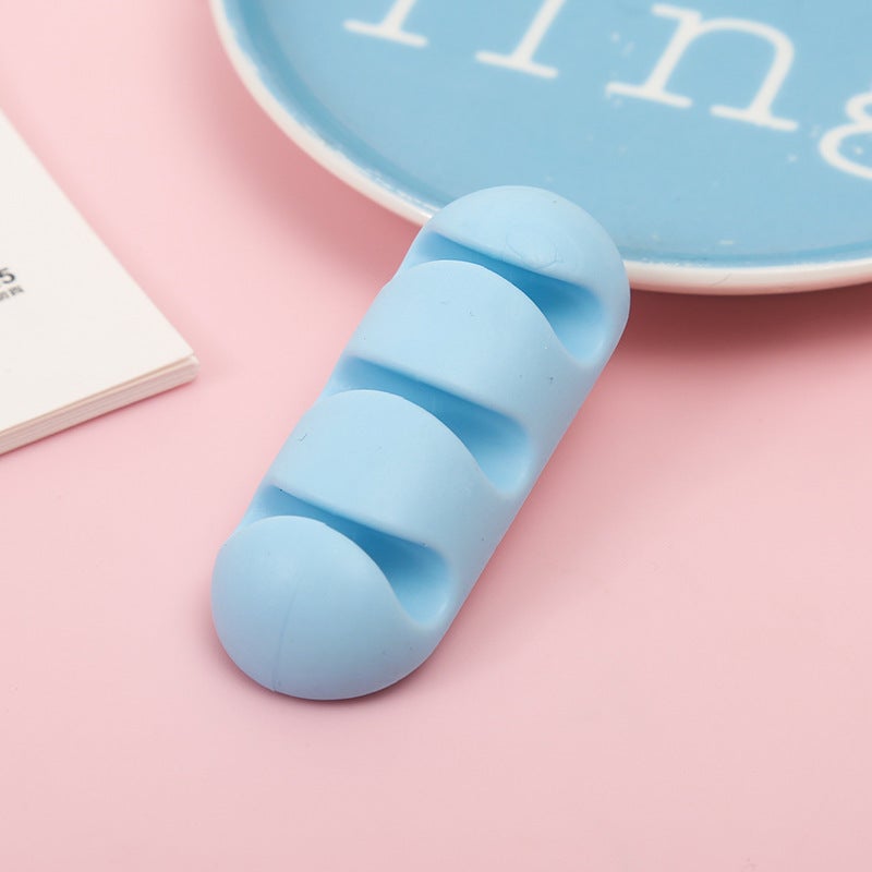 Desktop Cable Organizer Clips Self-Adhesive Blue 3 holes - Image 1