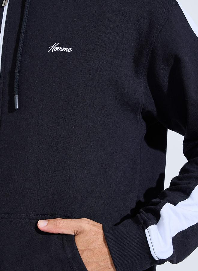 Styli Black Embroidered Zip-Up Hoodie - Image 4