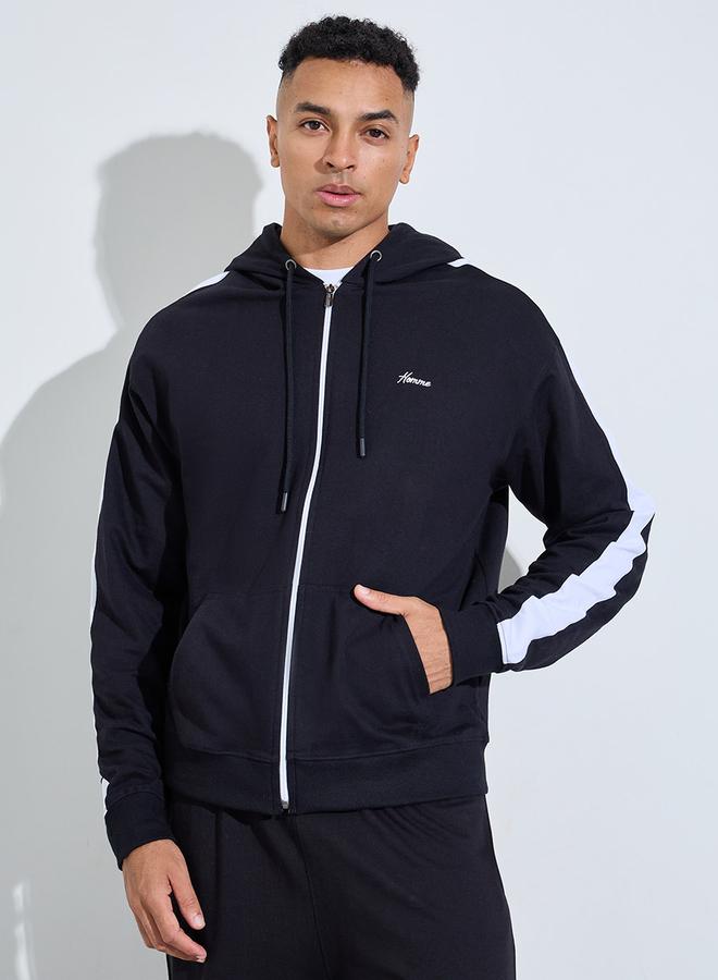 Styli Black Embroidered Zip-Up Hoodie - Image 3