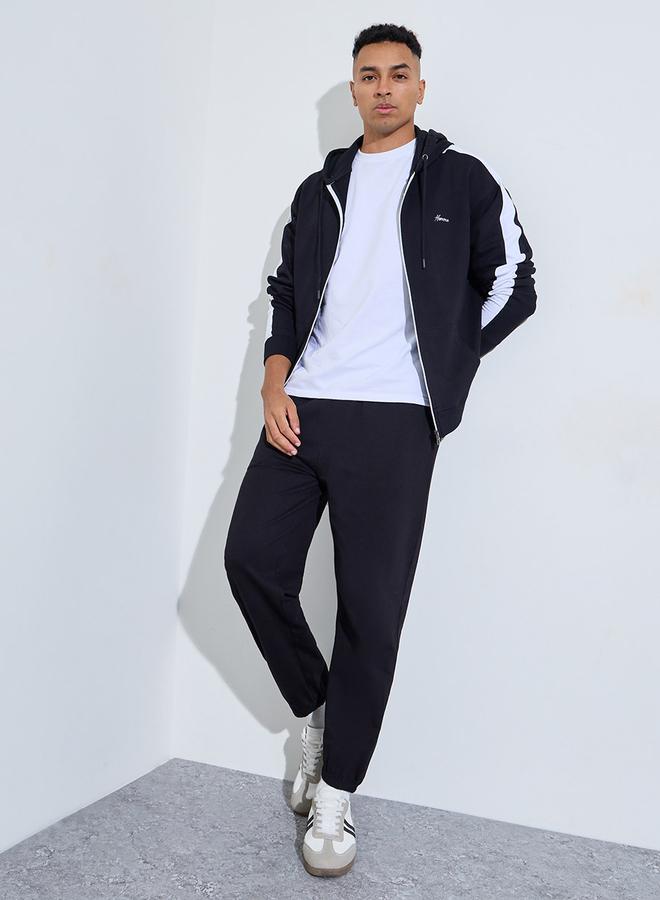 Styli Black Embroidered Zip-Up Hoodie - Image 2