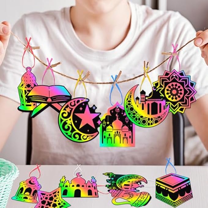 ® RAMADAN CRAFTS FOR KIDS 24PCS RAINBOW EID MUBARAK SCRATCH CARDS DIY RAMADAN SCRATCH ART PAPER ORNAMENTS CRAFT EID MUBARAK CRAFTS FOR KIDS CLASSROOM PARTY FAVORS EID MUBARAK DECORATION (2) - Image 5