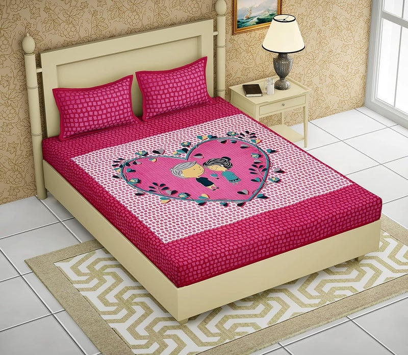 ABHACLOTHO 144 TC 100 Cotton Double Bed SizeQueen Size Bed Printed Flat Bedsheet with 2 Pillow Covers Pack of 1 Popularly Known as 90x100 Bed Sheet Double Bed Cotton - Image 1
