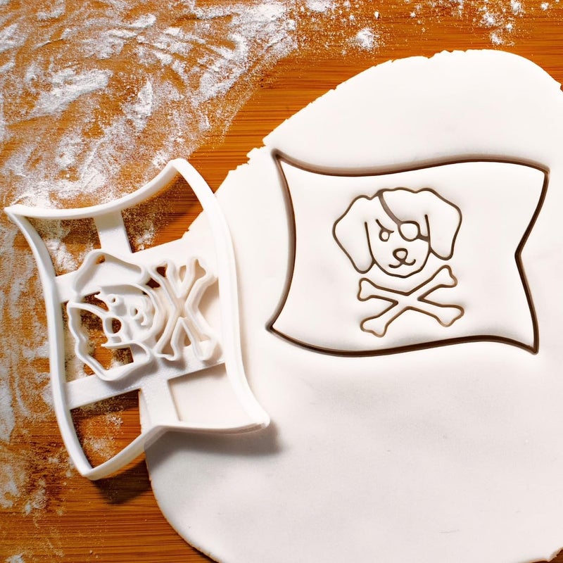 EROTNGO EROTNGO Dog Pirate Flag Cookie Cutter Jolly Roger Dog with Eye Patch Crossbones Halloween Theme Biscuit Cutter Fun Doggy Skull Bones Cookie Mold Baking Tool Festive Treats Party Snacks  - Image 1