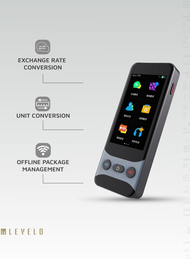 LEVELO FluentLink Offline & Online Voice Translator with Built-in ChatGPT and Translation Buttons / 139 Language / Online/Offline Translation & Real Time Translation / Voice and Photo Translator - Grey - Image 4