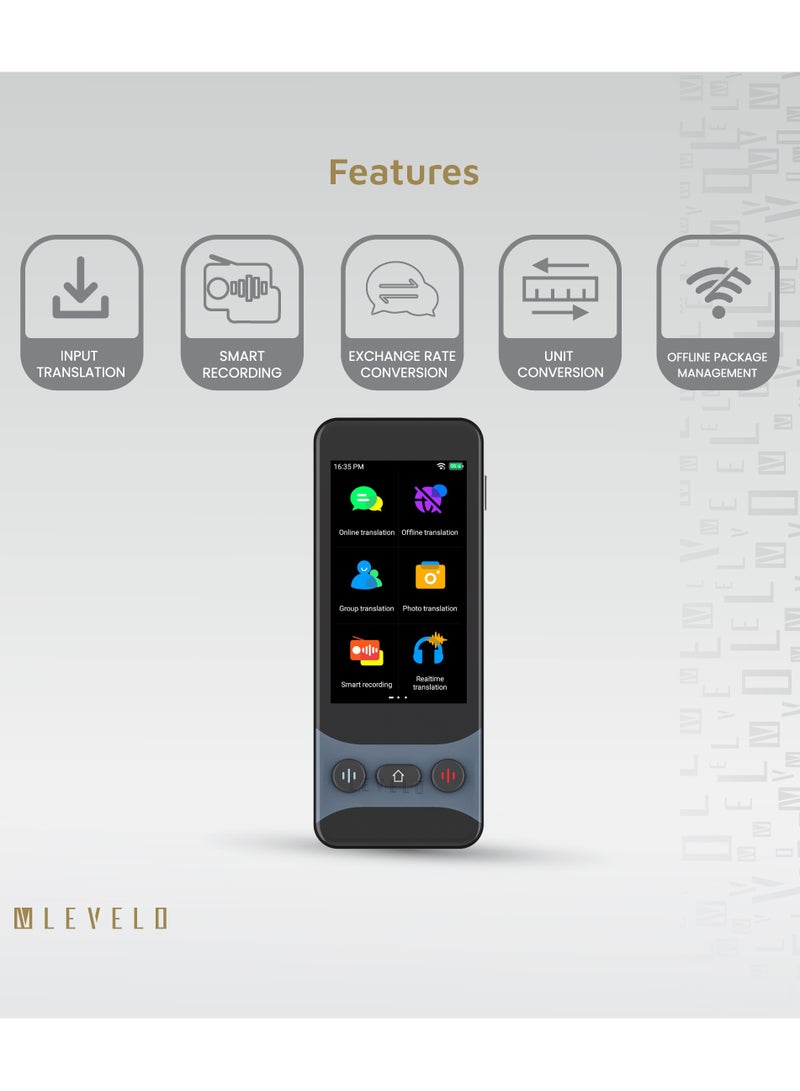 LEVELO FluentLink Offline & Online Voice Translator with Built-in ChatGPT and Translation Buttons / 139 Language / Online/Offline Translation & Real Time Translation / Voice and Photo Translator - Grey - Image 3