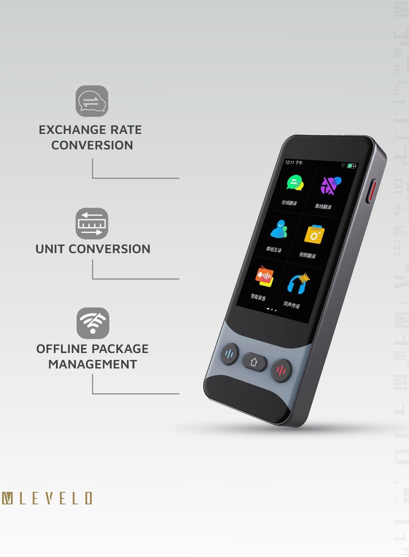 LEVELO FluentLink Offline & Online Voice Translator with Built-in ChatGPT and Translation Buttons / 139 Language / Online/Offline Translation & Real Time Translation / Voice and Photo Translator - Grey - Image 4