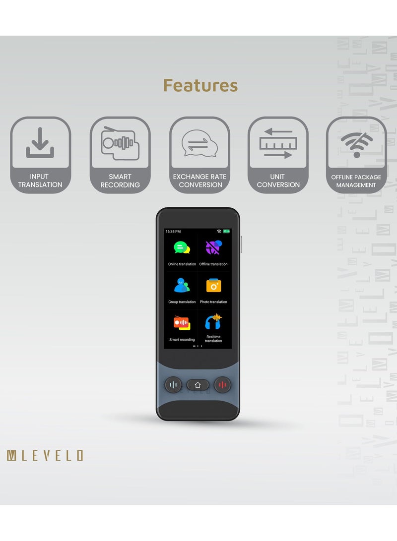 LEVELO FluentLink Offline & Online Voice Translator with Built-in ChatGPT and Translation Buttons / 139 Language / Online/Offline Translation & Real Time Translation / Voice and Photo Translator - Grey - Image 3