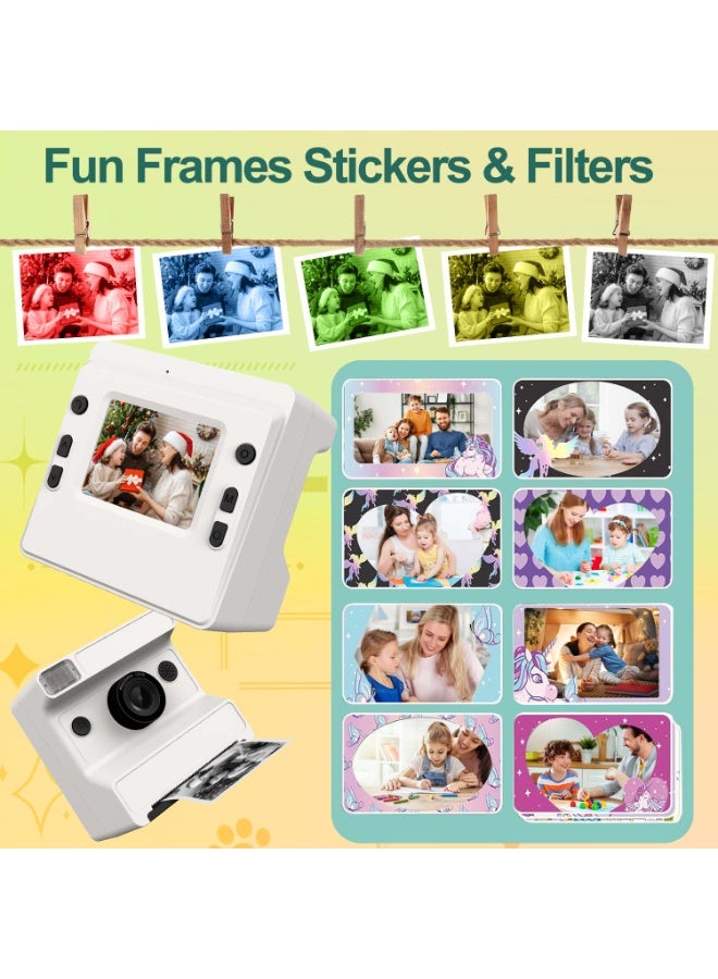 Instant Print Digital Camera for Men, Women - HD Selfie Camera with Built-in more Filters, 1080P Photo/Video Recording,Built-in Rolls Paper - Portable Mini Polaroid Printer for Travel, Valentine's Day, Christmas, Birthdays, Parties - Best Creative Gift for Couples, Friends, Family（1300mAh Rechargeable batteries)-White - Image 2