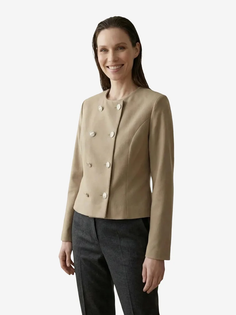 My Fashion Camel Brown MY FASHION Tailored Short Buttoned Tweed Jacket for Women | Best Price UAE