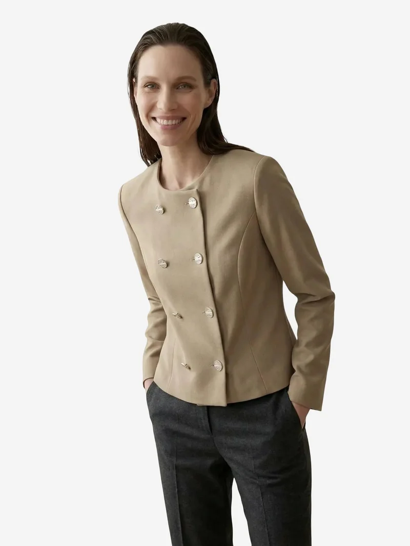 My Fashion Camel Brown MY FASHION Tailored Short Buttoned Tweed Jacket for Women | Best Price UAE