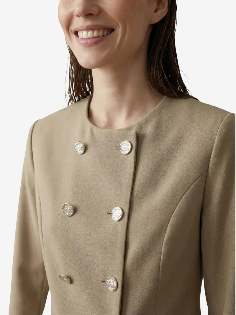 My Fashion Camel Brown MY FASHION Tailored Short Buttoned Tweed Jacket for Women | Best Price UAE