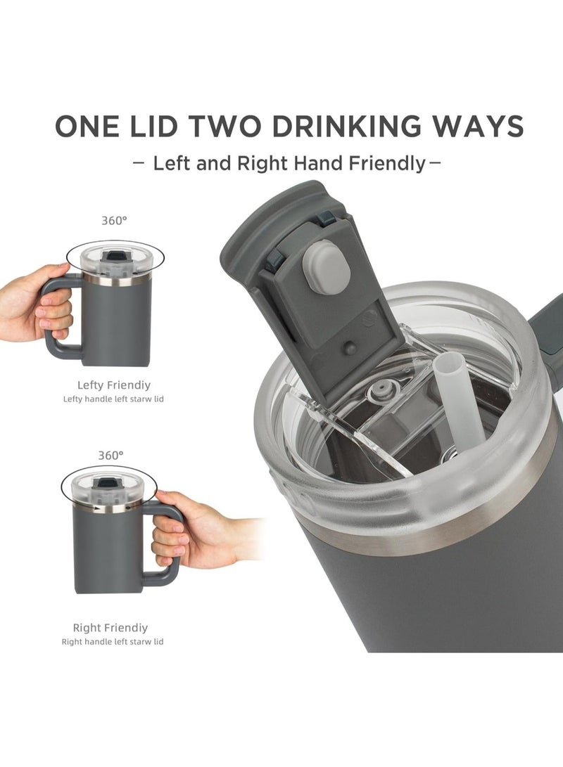 Tyeso 40oz Tumbler with Handle, Straw and Lid - Leak Resistant Insulated Stainless Steel Water Bottle, Car Cup Holder Friendly Travel Coffee Mug (Grey) - Image 3