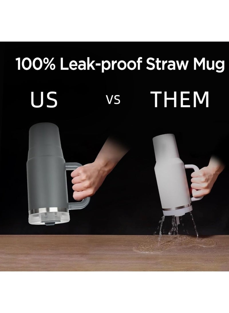 Tyeso 40oz Tumbler with Handle, Straw and Lid - Leak Resistant Insulated Stainless Steel Water Bottle, Car Cup Holder Friendly Travel Coffee Mug (Grey) - Image 2