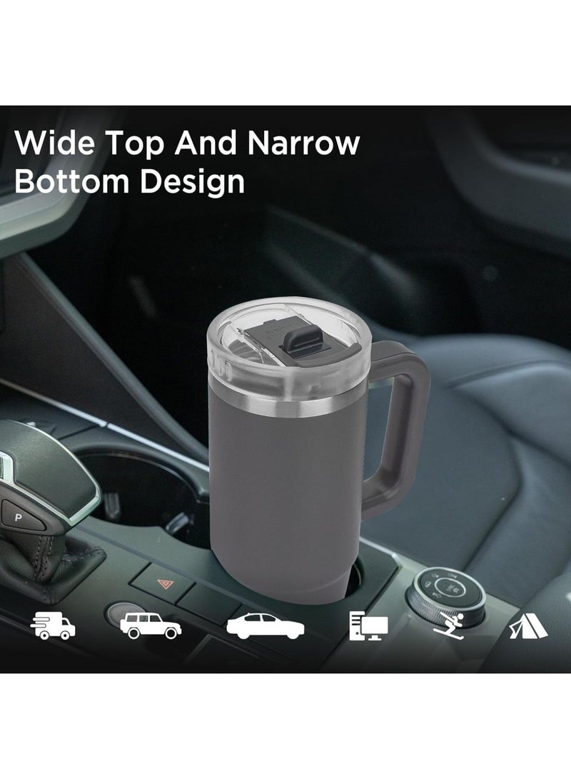 Tyeso 40oz Tumbler with Handle, Straw and Lid - Leak Resistant Insulated Stainless Steel Water Bottle, Car Cup Holder Friendly Travel Coffee Mug (Grey) - Image 4