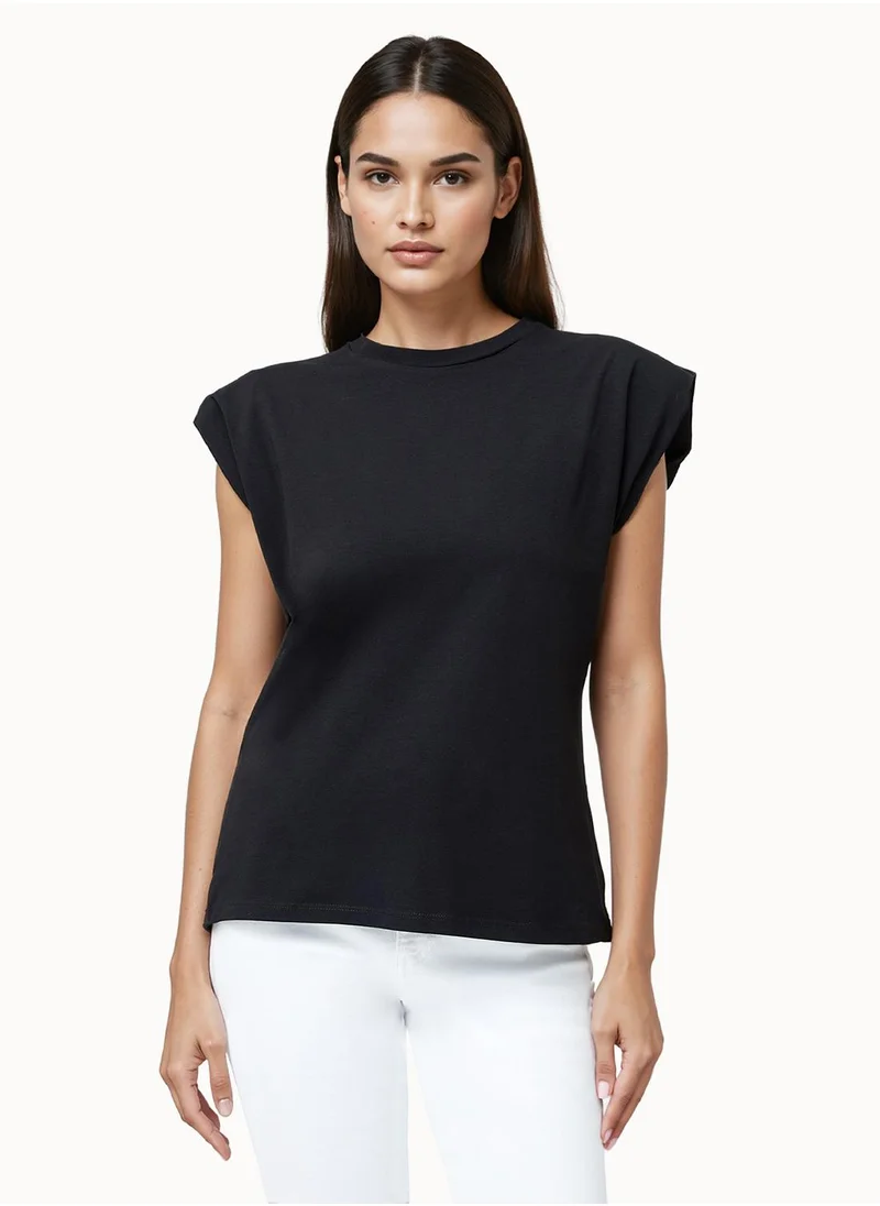 فرنش كونكشن Plain/Basic Regular Cotton Blend Crew Neck T-Shirt