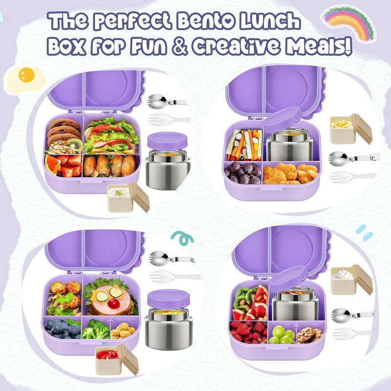 Aimsnk Dinosaur Lunch Box for Kids with Secret Compartment | 4 Compartments Bento Box + 12oz Insulated Food Jar | Leak-Proof Sauce Cup & Collapsible Spoon | BPA-Free, Dishwasher Safe(Green+Green Jar) - Image 3