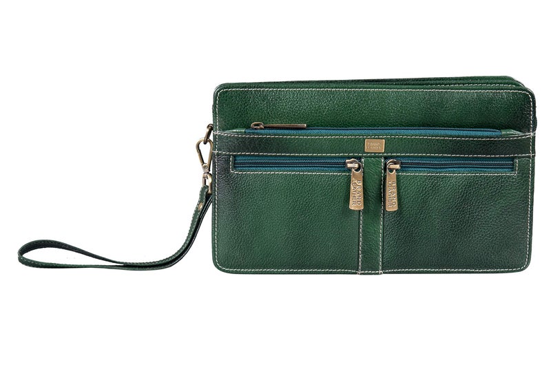 BRAND LEATHER Solid 9 Cms Cosmetic Pouch (M_BL1176_GREEN) - Image 1