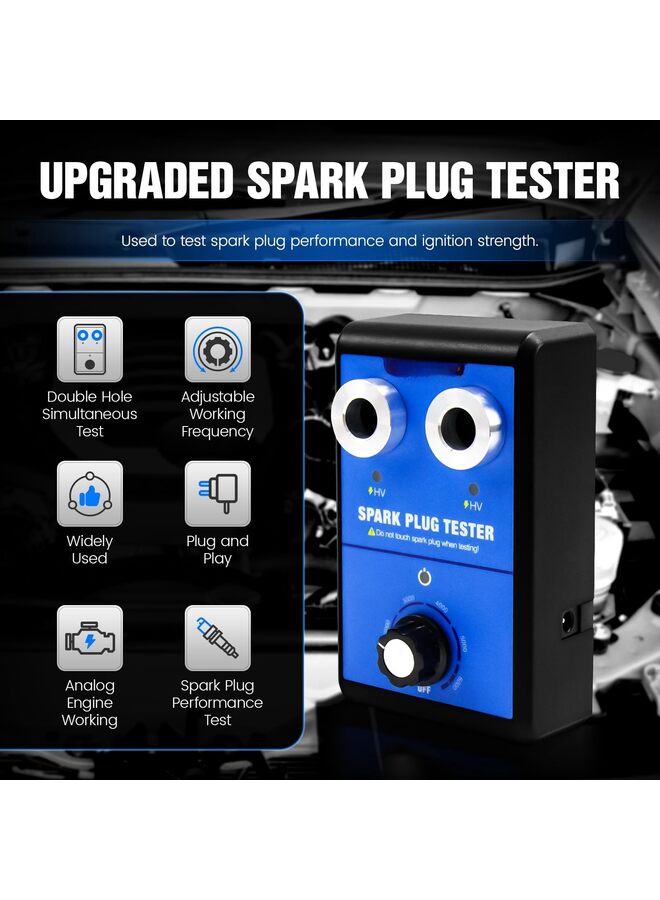جهاز اختبار شمعات الإشعال، جهاز اختبار ملف الإشعال لمحرك السيارات بفتحتين، تردد عمل قابل للتعديل من 0 إلى 6000 دورة في الدقيقة، أداة اختبار شرارة السيارات والدراجات النارية للمركبات التي تعمل بالبنزين، مقبس شمعات الإشعال - Image 4