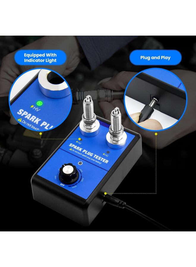جهاز اختبار شمعات الإشعال، جهاز اختبار ملف الإشعال لمحرك السيارات بفتحتين، تردد عمل قابل للتعديل من 0 إلى 6000 دورة في الدقيقة، أداة اختبار شرارة السيارات والدراجات النارية للمركبات التي تعمل بالبنزين، مقبس شمعات الإشعال - Image 2