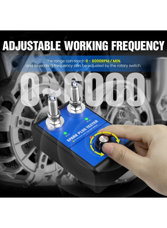 جهاز اختبار شمعات الإشعال، جهاز اختبار ملف الإشعال لمحرك السيارات بفتحتين، تردد عمل قابل للتعديل من 0 إلى 6000 دورة في الدقيقة، أداة اختبار شرارة السيارات والدراجات النارية للمركبات التي تعمل بالبنزين، مقبس شمعات الإشعال - Image 5