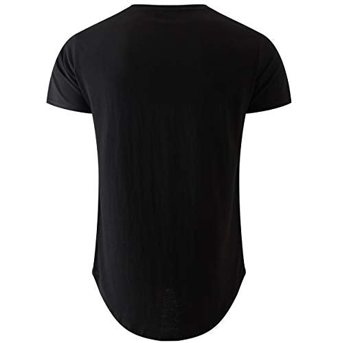 KLIEGOU Mens 100% Cotton Hipster Hip Hop Longline Crewneck T-Shirt Black XL(66) - Image 2