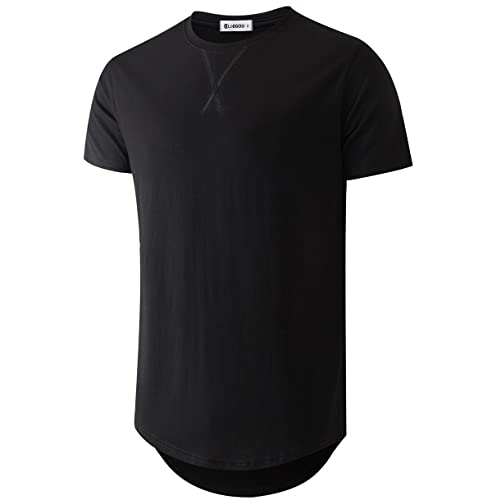 KLIEGOU Mens 100% Cotton Hipster Hip Hop Longline Crewneck T-Shirt Black XL(66) - Image 1