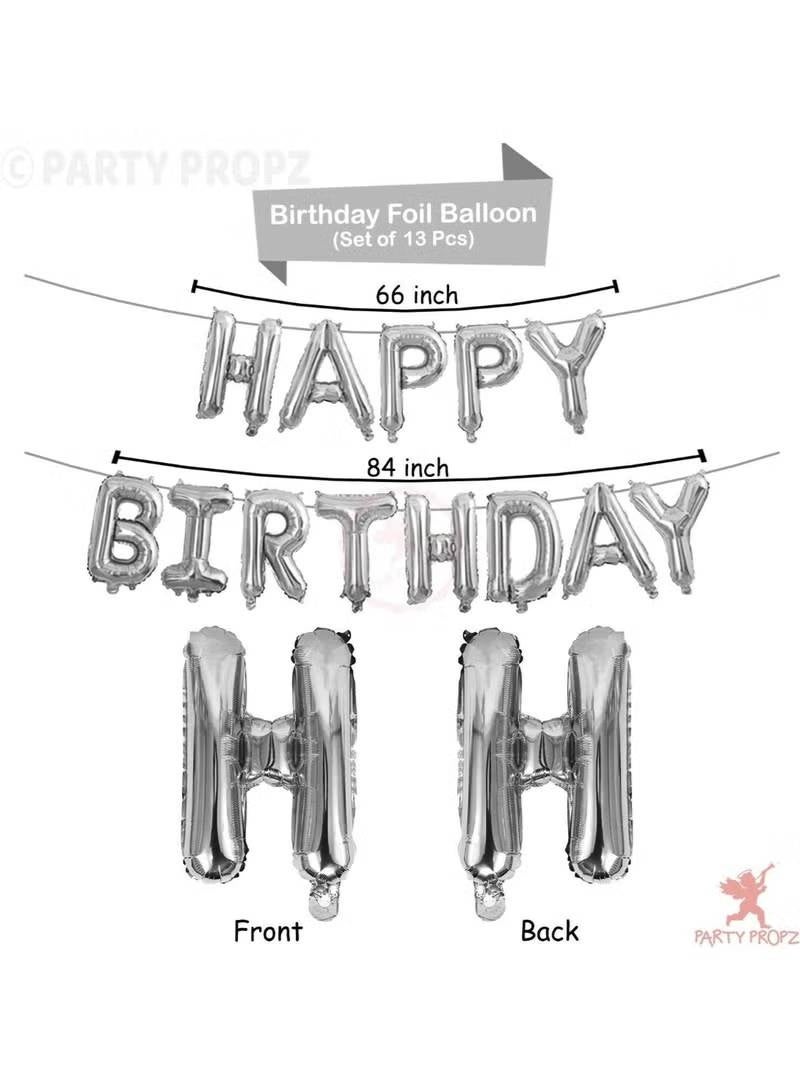 Happy Birthday Decoration Kit, 32 Pcs Set with Silver Foil Letter Balloons and Blue, Silver, Black Metallic Latex Balloons for Boys & Kids - Image 4