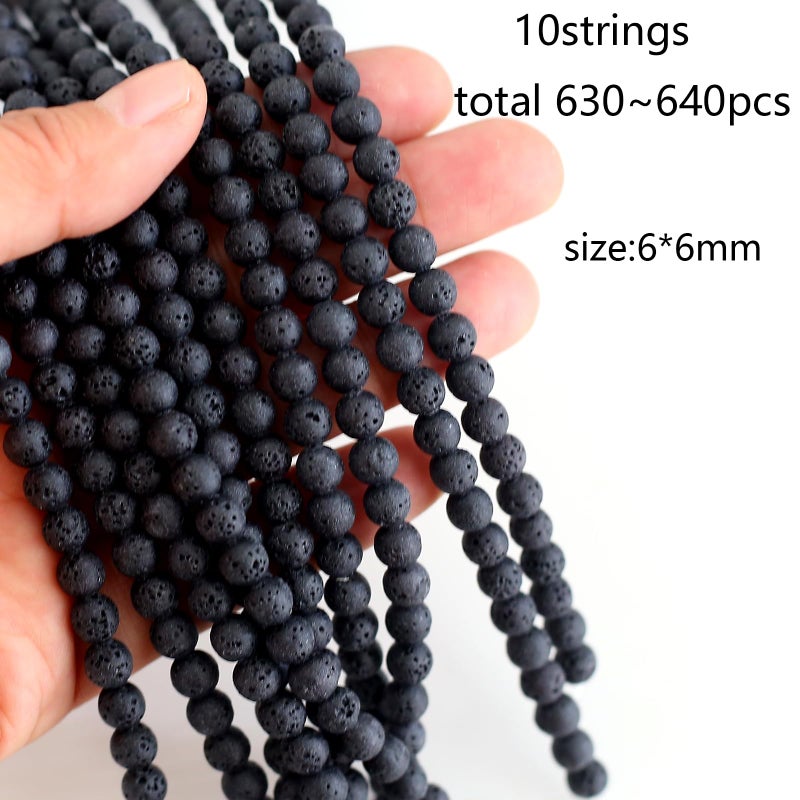 Herzwild 630Pcs Lava Beads Natural Black Lava Stone Beads Round Stone Bead Natural Gemstone Beads For Bracelets Necklace Jewelry Making(6Mm) - Image 2