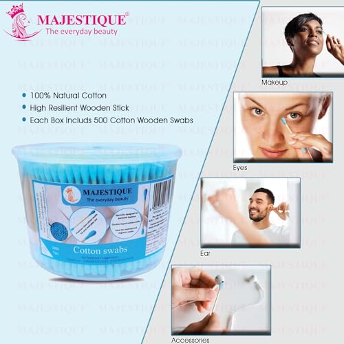 Majestique Ear Cleaner Buds | Cotton Ear Buds Swabs | Wooden Stick Cotton Ear Buds | 100% Pure Cotton and Wooden Stick Ear Buds | Anti-Allergic | Eco Friendly Cotton Swabs (500 Tips) - Image 3