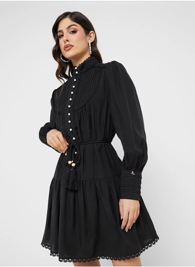 جوفونا لندن Puff Sleeve Button Detailed Dress