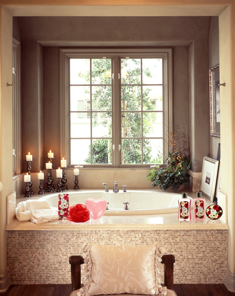 Lovestee Christmas Gifts, Spa Baskets for Women Bath and Body Basket for Women, Includes Love of Rose Shower Gel, Bubble Bath, Body Lotion, Bath Salt, Red Bath Puff and Heart Bath Bomb - Image 4