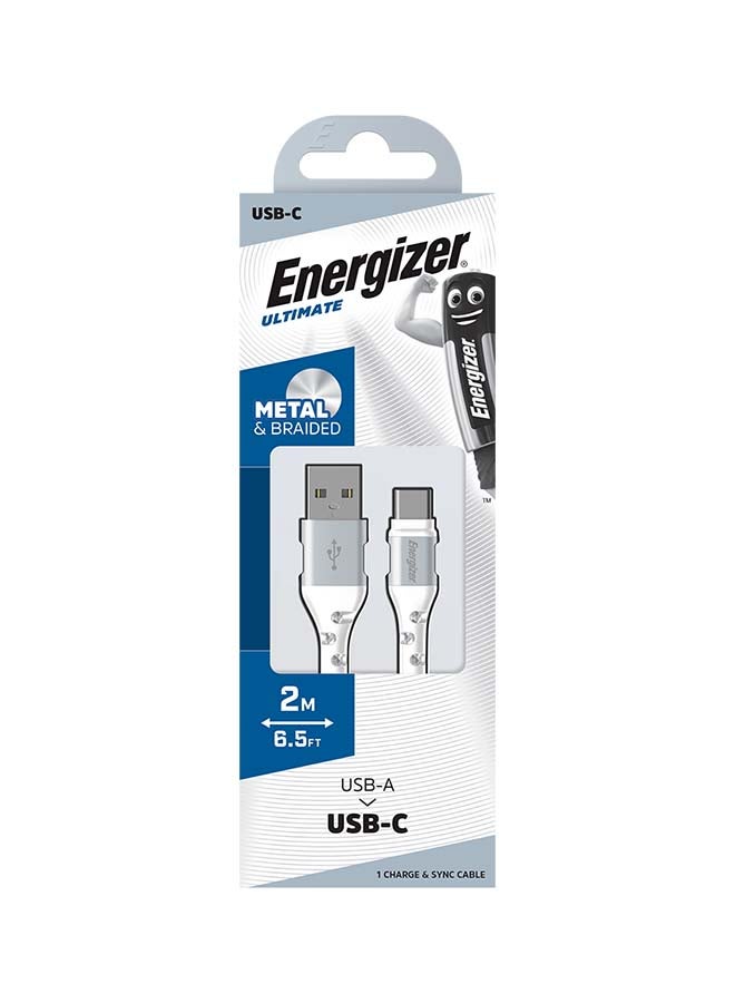 Energizer Ultimate Metal Braided USB-A To Lightning Cable, 2M, Data Transfer Rate For iPhone 14/13/12/11, iPad, High-Twist Resistance White - Image 2