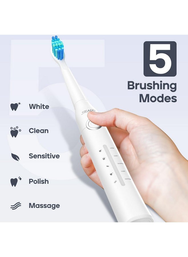 Seago - Electric Toothbrush For Adults, With 8 Brush Heads And 5 Modes, Rechargeable Sonic Toothbrush One Charge For 30 Days, Travel Electric Toothbrushes With 2 Mins Timer(White) - Image 1
