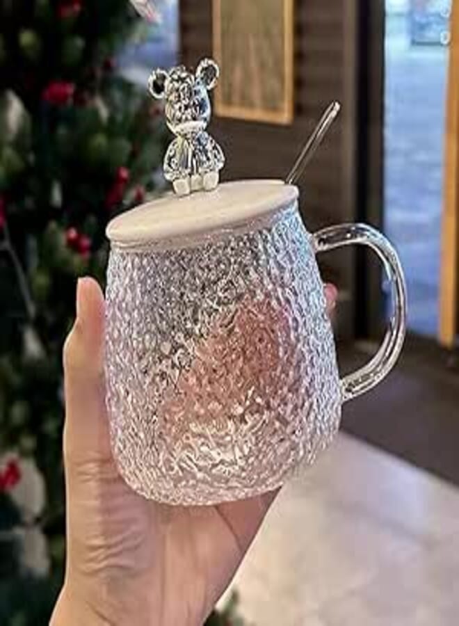 Spaceshoop Generic Cute Bear Cartoon Cup - 450ml (Shape 1) - With Lid & Spoon - Reusable - Mix Material - Standard Teacup - Drinking Cup