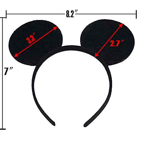 winvin Set of 24 Mouse Costume Deluxe Fabric Ears Headband White Polka Dots Bow Boys Girls Birthday Party Hairs Accessories Baby Shower Headwear Halloween Party Favors Decorations (Black Pink) - Image 3