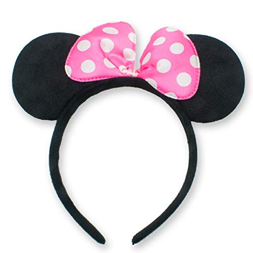 winvin Set of 24 Mouse Costume Deluxe Fabric Ears Headband White Polka Dots Bow Boys Girls Birthday Party Hairs Accessories Baby Shower Headwear Halloween Party Favors Decorations (Black Pink) - Image 2
