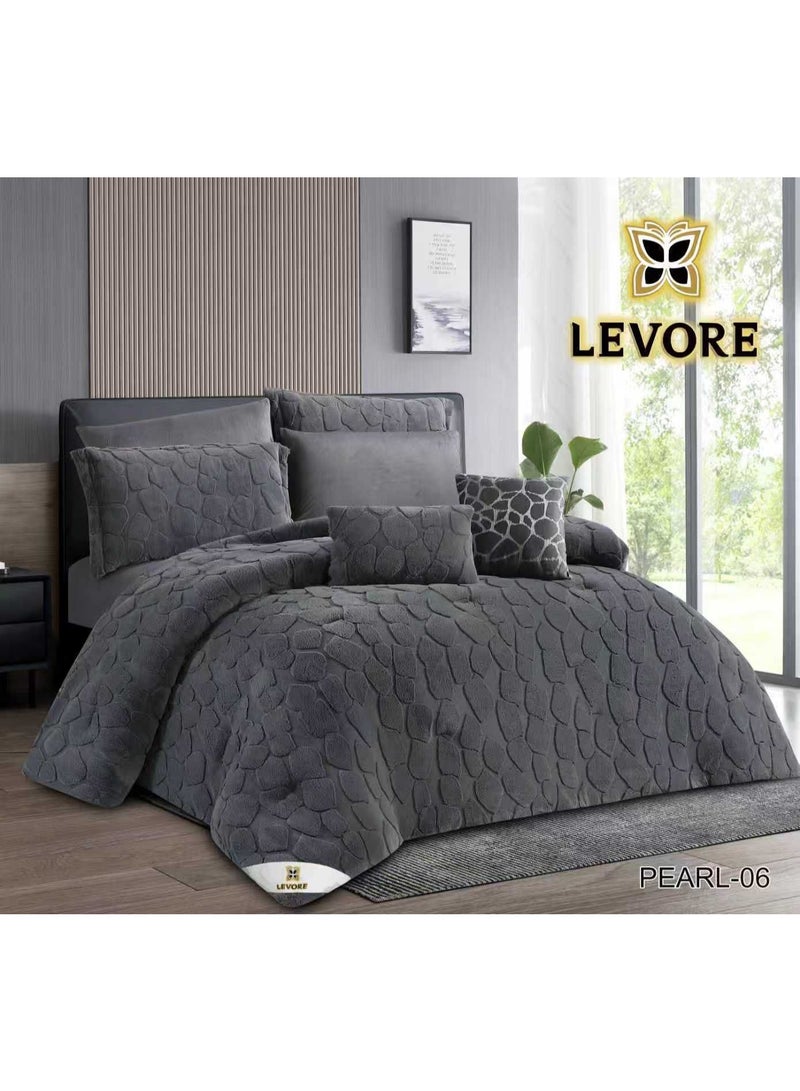 LEVORE Pearl Winter Double Bedspread Set, 8 Pieces, Luxurious Faux Fur