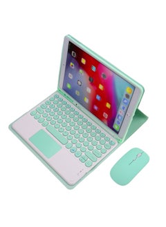 Ipad Keyboard Case Separate Bluetooth Touchpad Mouse Set Inch Round Key Tablet Protective Cover Digital Computer Accessories-Color:Light Green: Leather Case + Round Touch Keyboard + Mouse-Product Type:Ipad 10.2inch /7/8/9 Generation 10.5pro Universal