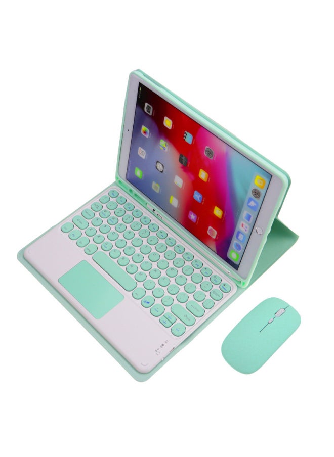 Generic - Ipad Keyboard Case Separate Bluetooth Touchpad Mouse Set Inch Round Key Tablet Protective Cover Digital Computer Accessories-Color:Light Green: Leather Case + Round Touch Keyboard + Mouse-Product Type:Ipad 10.2inch /7/8/9 Generation 10.5pro Universal - Image 1