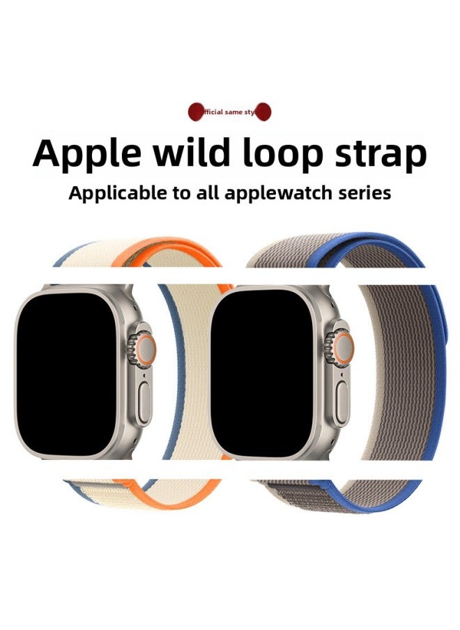 Generic - For Apple Wild Trail Loop Strap For Apple Watch8/S9 Universal Nylon Woven Velcro Strap-Color:42/44/45/49mm Black With Gray - Image 1